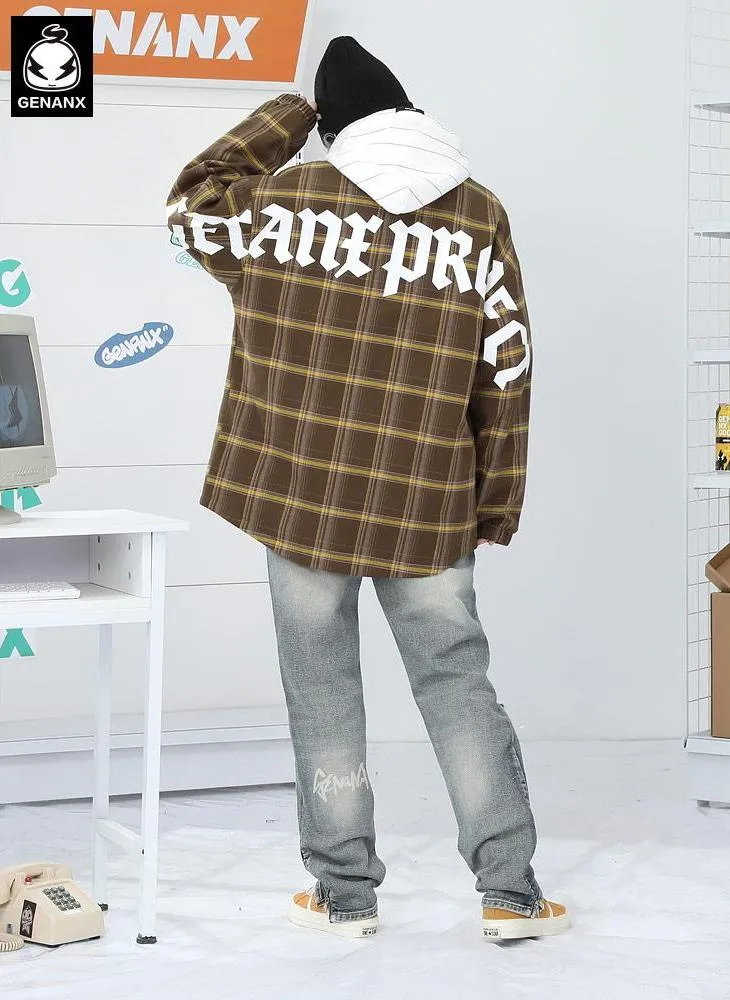 Vintage Plaid Typography Label Jacket