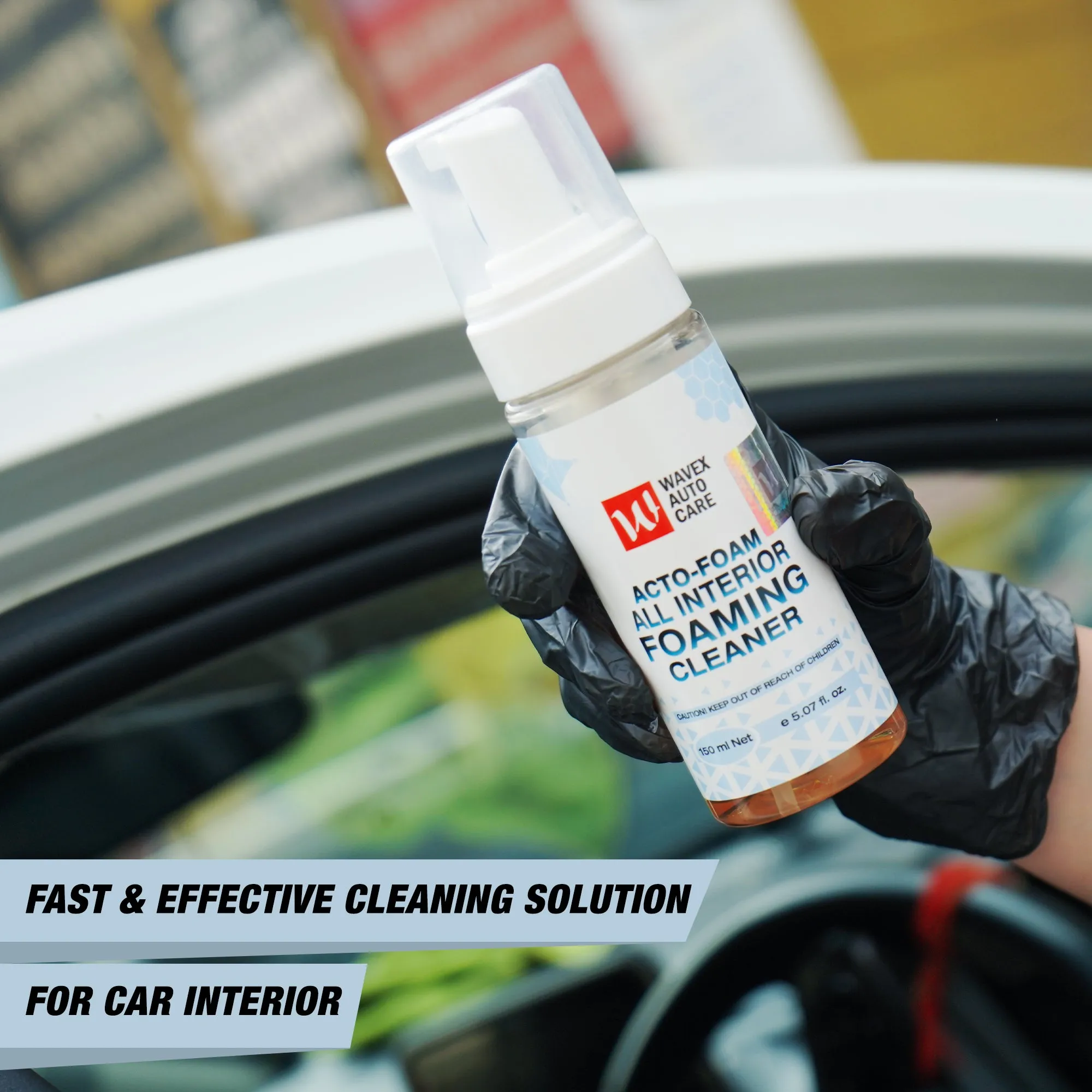 Wavex Foaming Car Interior Cleaner 150 ml | All in One Car Seat Cleaner | Cleans Car Dashboard, Seats, Upholstery and interior surfaces