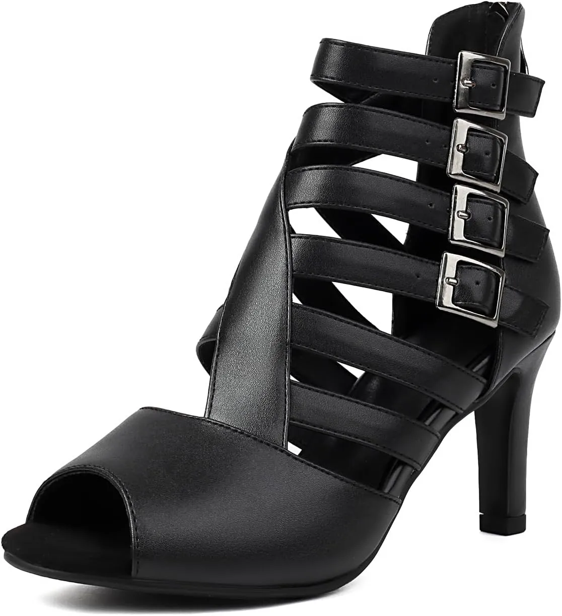 Women's Dance Heels Peep Toe Ballroom Salsa Dance Shoes Performance Ankle Dance Boots