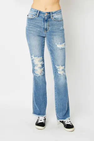 Women's Judy Blue Full Size Distressed Raw Hem Bootcut Jeans