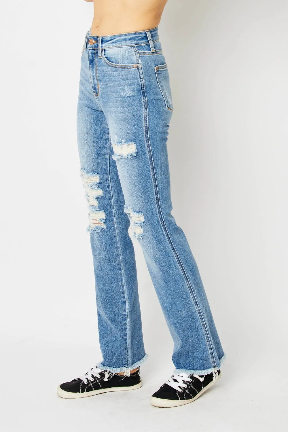 Women's Judy Blue Full Size Distressed Raw Hem Bootcut Jeans