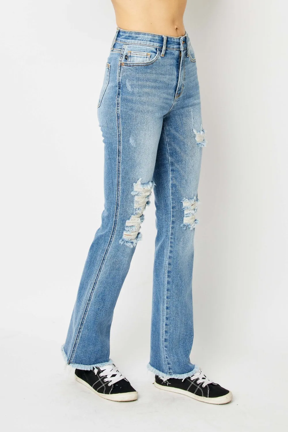 Women's Judy Blue Full Size Distressed Raw Hem Bootcut Jeans