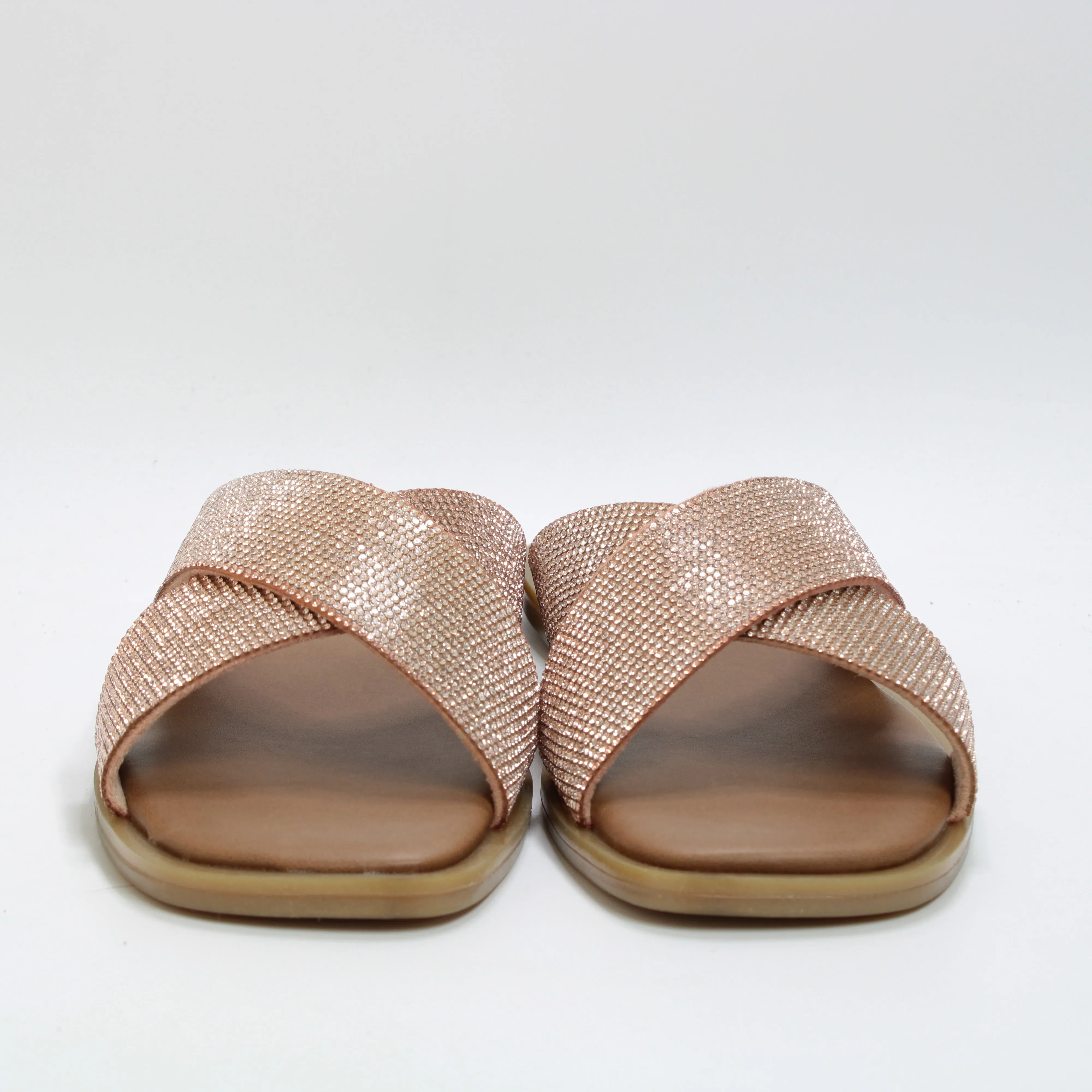 Womens Office Santiago  Embellished Cross Over Slides Silve Embellished