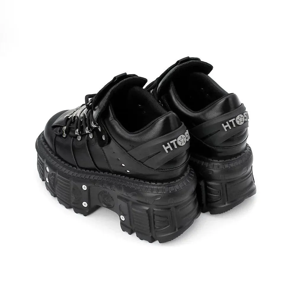 Women's Punk Style Lace-Up Ankle Boots with 6CM Platform & Metal Accents – Gothic Rock Sneakers