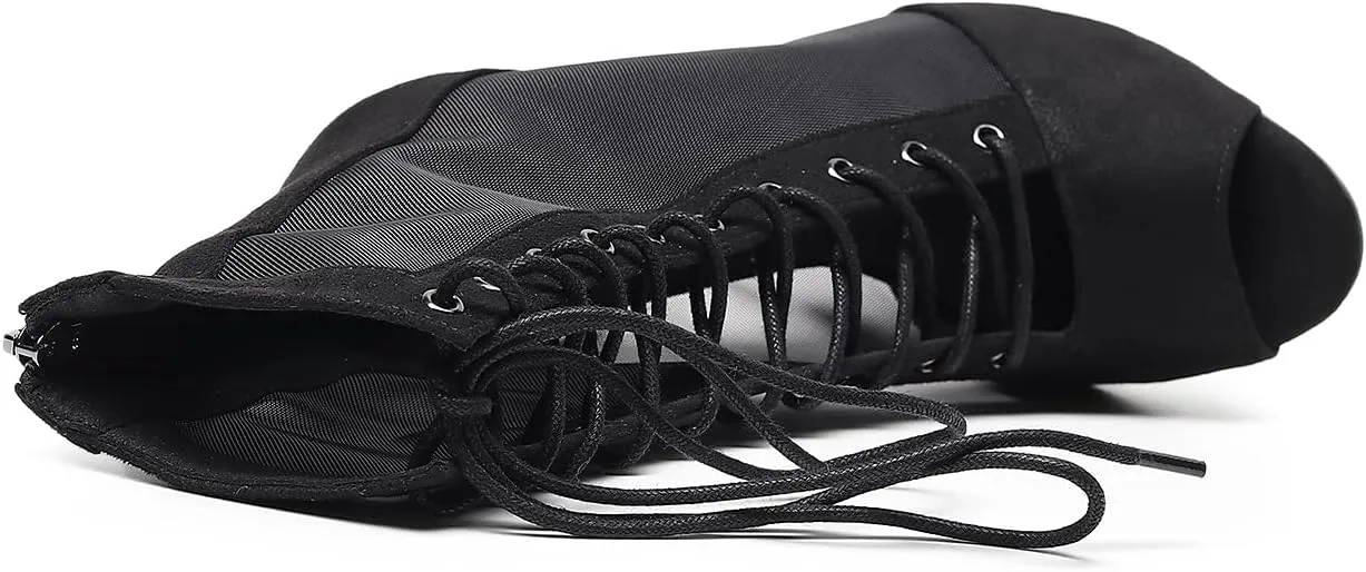 Women's Sexy Stilettos High Heel 3.5" Dance Heels Fashion Mesh Dancing Boots Sexy Lace Up Ankle Peep Toe Dance Booties