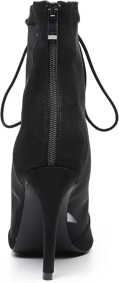 Women's Sexy Stilettos High Heel 3.5" Dance Heels Fashion Mesh Dancing Boots Sexy Lace Up Ankle Peep Toe Dance Booties